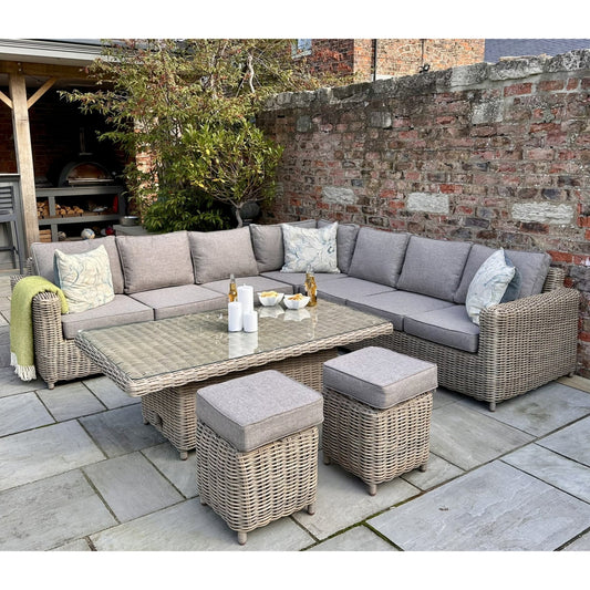 Eden Outdoor Large Corner Set With Riser Table + 2 Stools